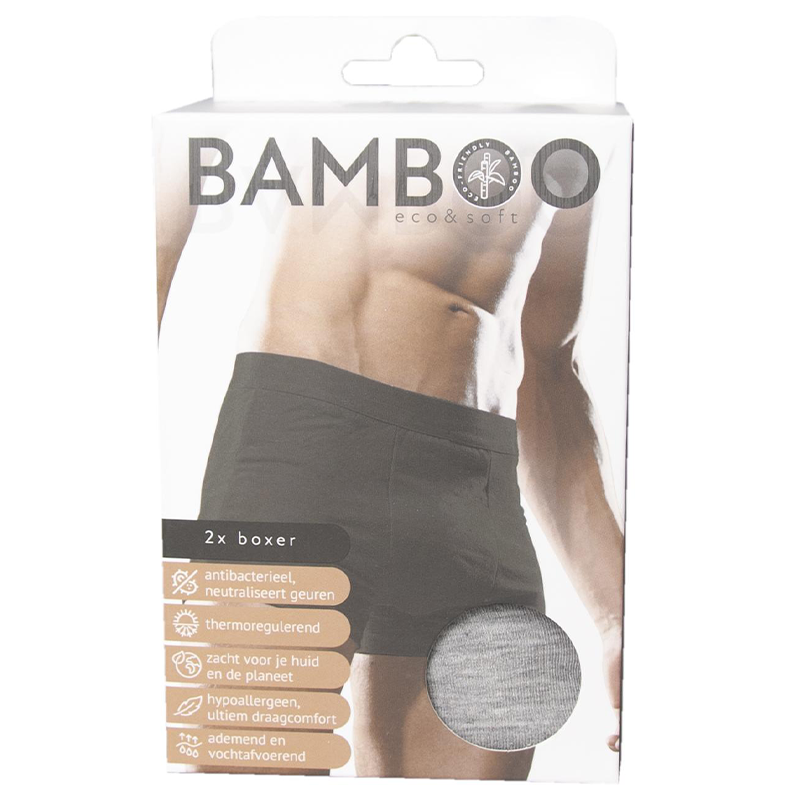 Bamboo Men's Original Boxer Eco & Soft lichtgrijs maat M 2 stuks
