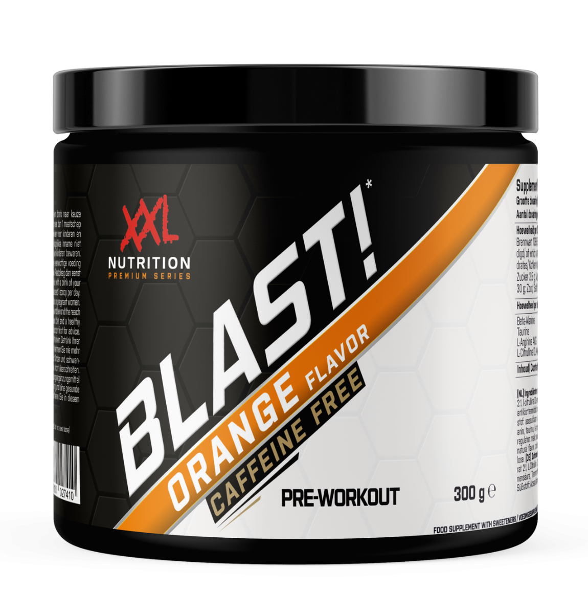 XXL Nutrition Blast! Pre Workout Orange Flavour cafeïne vrij 300 gram