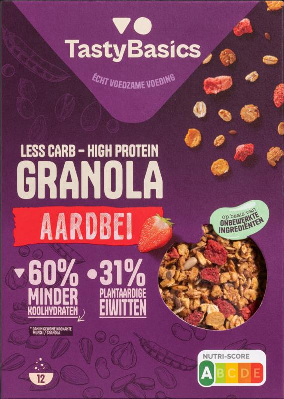Less carb-high protein granola aardbei