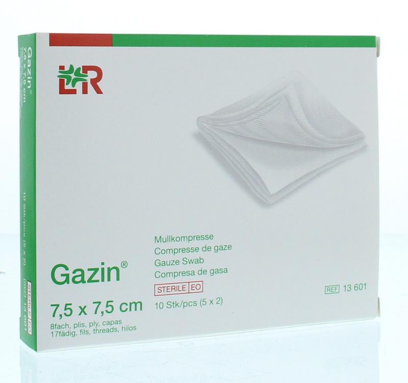 Gazin gaaskompres 7.5 x 7.5 steriel 5 x 2
